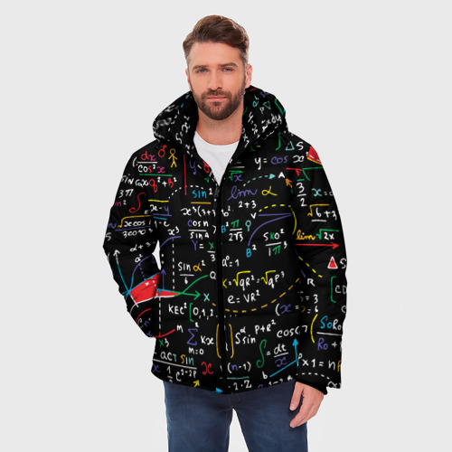 Мужская зимняя куртка 3D с принтом Математические формулы, фото на моделе #1