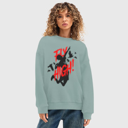Женский свитшот oversize без начеса хлопок Fly high! волейбол - фото 2