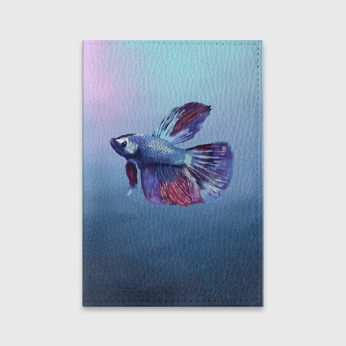 Обложка для паспорта матовая кожа Рыбка, цвет голубой