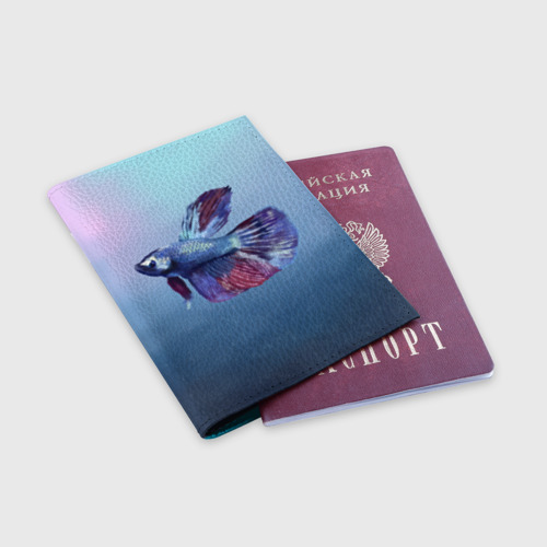 Обложка для паспорта матовая кожа Рыбка, цвет голубой - фото 3