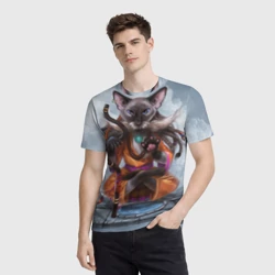 Мужская футболка 3D Кот-йог - фото 2