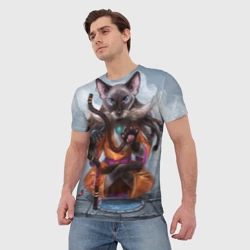 Мужская футболка 3D Кот-йог - фото 2