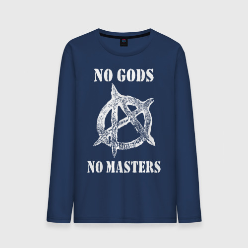 Мужской лонгслив хлопок No Gods no masters - Анархия, цвет темно-синий