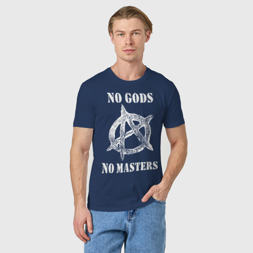 Мужская футболка хлопок No Gods no masters - Анархия, цвет темно-синий - фото 3