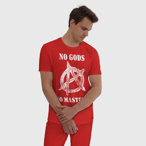 Мужская пижама хлопок No Gods no masters - Анархия, цвет красный - фото 3