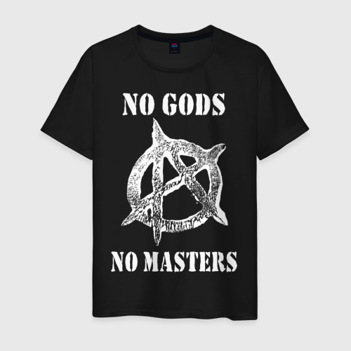 Мужская футболка хлопок No Gods no masters - Анархия, цвет черный