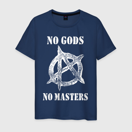 Мужская футболка из хлопка с принтом No Gods no masters - Анархия, вид спереди №1