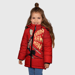 Зимняя куртка для девочек 3D Человек Бензопила на красном фоне - фото 2