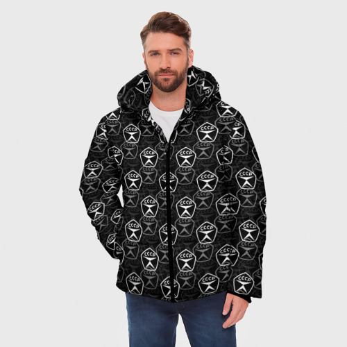 Мужская зимняя куртка 3D СССР паттерн знак качества, цвет светло-серый - фото 3