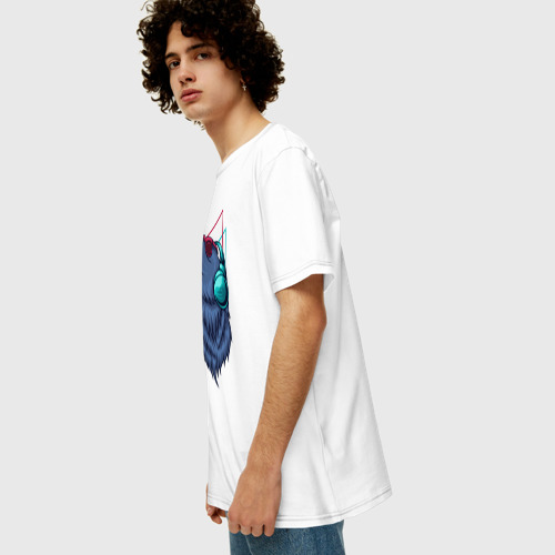 Мужская футболка хлопок Oversize с принтом Волк на стиле, вид сбоку #3