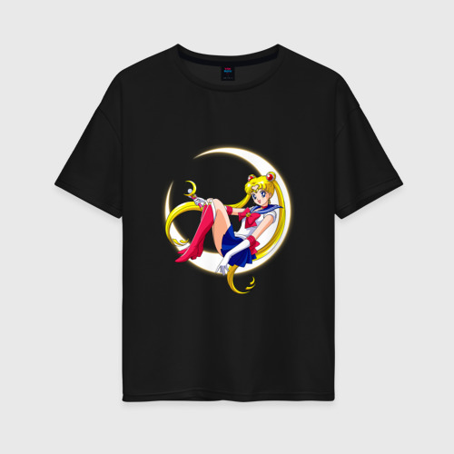 Женская футболка хлопок Oversize Sailor Moon, цвет черный