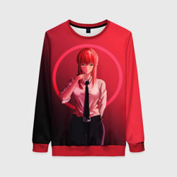 Женский свитшот 3D Макима на красном фоне