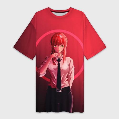 Платье-футболка 3D Макима на красном фоне, цвет 3D печать