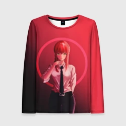 Женский лонгслив 3D Макима на красном фоне