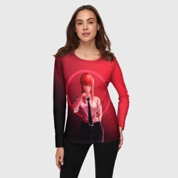 Женский лонгслив 3D Макима на красном фоне - фото 2