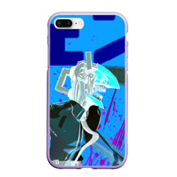 Чехол для iPhone 7Plus/8 Plus матовый Человек-Бензопила на голубом фоне