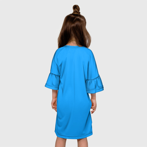 Детское платье 3D с принтом Человек-Бензопила на голубом фоне, вид сзади #2