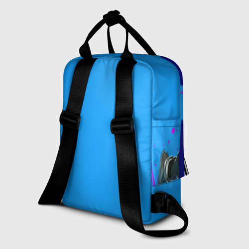 Женский рюкзак 3D с принтом Человек-Бензопила на голубом фоне, вид сзади #1