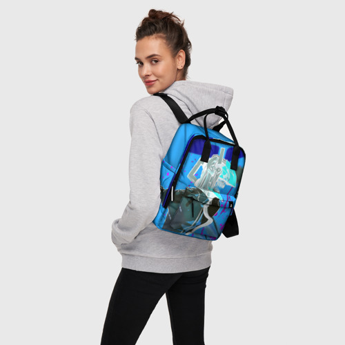 Женский рюкзак 3D с принтом Человек-Бензопила на голубом фоне, вид сбоку #3