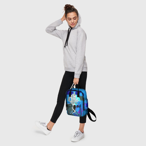 Женский рюкзак 3D с принтом Человек-Бензопила на голубом фоне, фото #4