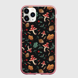 Чехол для iPhone 11 Pro Max матовый Лесной принт с мухоморами