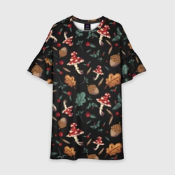 Детское платье 3D Лесной принт с мухоморами