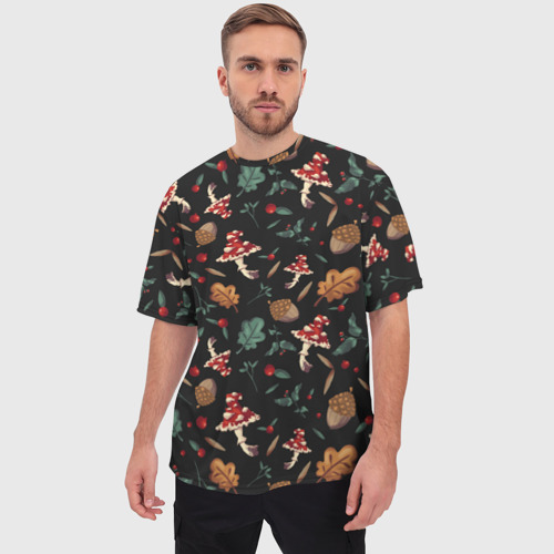 Мужская футболка oversize 3D Лесной принт с мухоморами, цвет 3D печать - фото 3