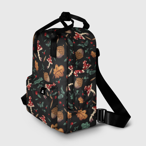 Женский рюкзак 3D с принтом Лесной принт с мухоморами, фото на моделе #1