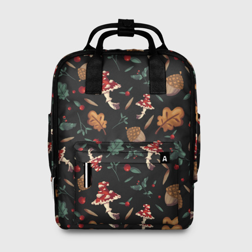 Женский рюкзак 3D с принтом Лесной принт с мухоморами, вид спереди #2