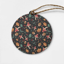 Деревянная игрушка круг Лесной принт с мухоморами