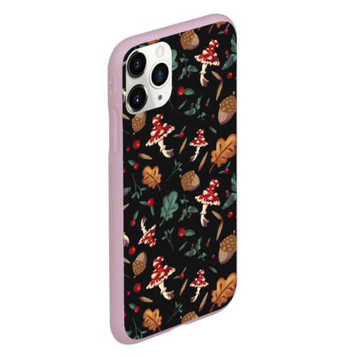 Чехол для iPhone 11 Pro матовый Лесной принт с мухоморами, цвет розовый - фото 3