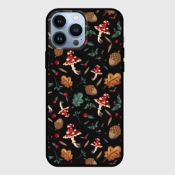 Чехол для iPhone 13 Pro Max Лесной принт с мухоморами