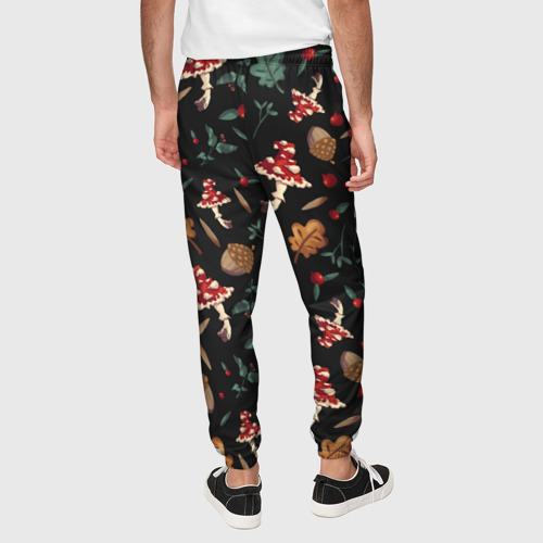 Мужские брюки 3D с принтом Лесной принт с мухоморами, вид сзади #2