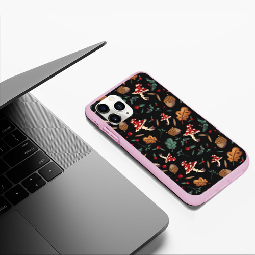 Чехол для iPhone 11 Pro Max матовый Лесной принт с мухоморами, цвет розовый - фото 5
