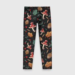 Детские леггинсы 3D Лесной принт с мухоморами