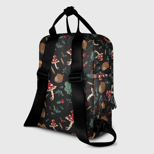Женский рюкзак 3D с принтом Лесной принт с мухоморами, вид сзади #1
