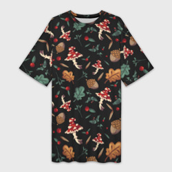 Лесной принт с мухоморами – Платье-футболка 3D с принтом купить