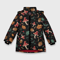 Зимняя куртка для девочек 3D Лесной принт с мухоморами