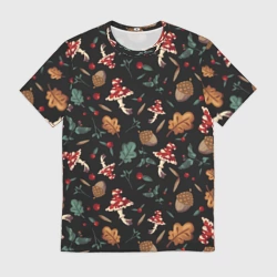 Мужская футболка 3D Лесной принт с мухоморами