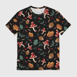 Мужская футболка 3D Лесной принт с мухоморами