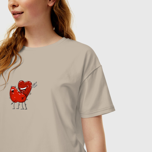 Женская футболка хлопок Oversize Love each other hearts, цвет миндальный - фото 3