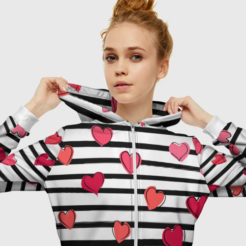 Женская толстовка 3D на молнии Hearts Pattern, цвет белый - фото 5