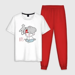 Мужская пижама с белой футболкой хлопок BTS sleep