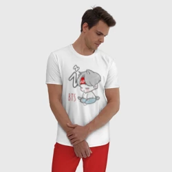 Мужская пижама с белой футболкой хлопок BTS sleep - фото 2