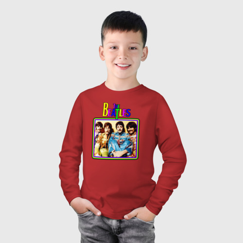 Детский лонгслив хлопок с принтом The Beatles, фото на моделе #1