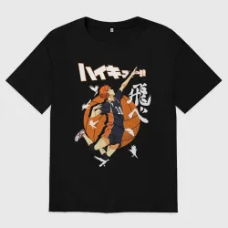 Мужская футболка хлопок Oversize Подача Сёё Хинаты. Haikyuu!!