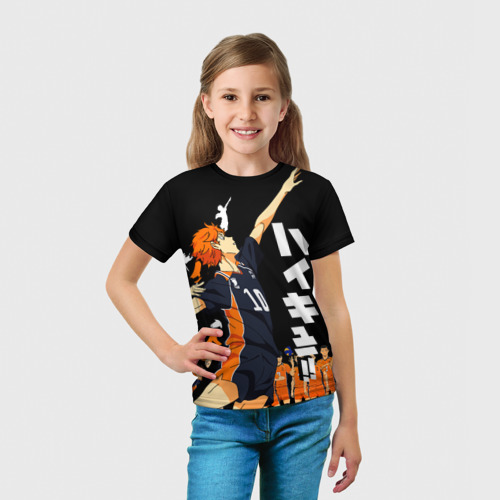Детская футболка 3D Подача Сёё Хинаты. Haikyuu!! на черном фоне, цвет 3D печать - фото 5