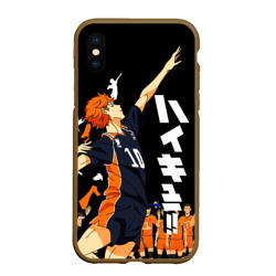 Чехол для iPhone XS Max матовый Подача Сёё Хинаты. Haikyuu!! на черном фоне