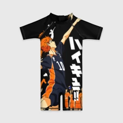 Детский купальный костюм 3D Подача Сёё Хинаты. Haikyuu!! на черном фоне