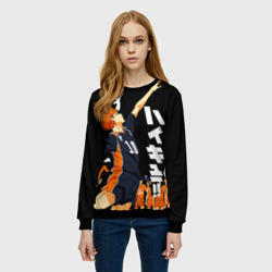 Женский свитшот 3D Подача Сёё Хинаты. Haikyuu!! на черном фоне - фото 2